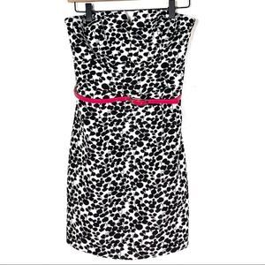 NWT Max & Cleo black / white w pink belt strapless knee length dress size 4